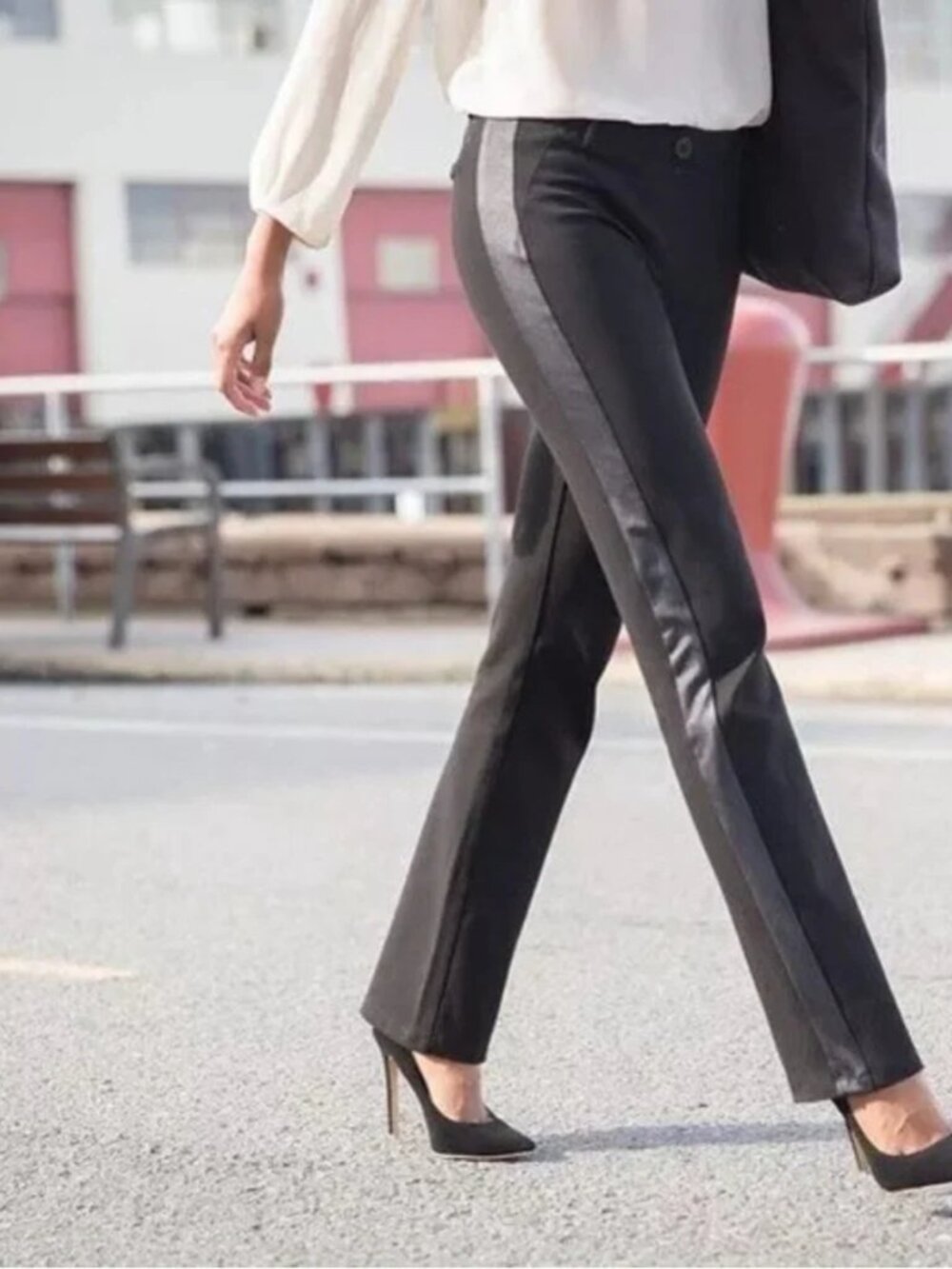 New Betabrand Black Straight Tuxedo Stripe Dress Pant Yoga Pants Medium
